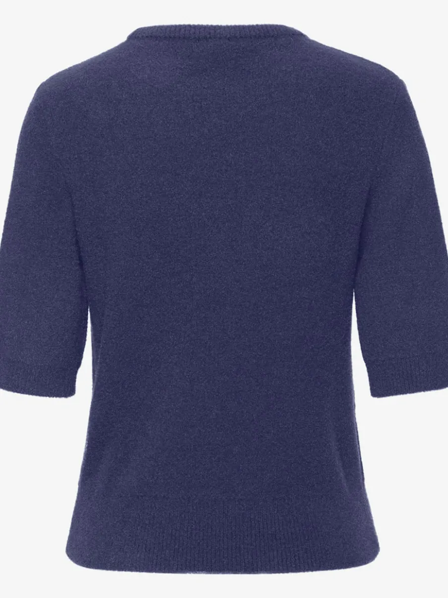 Pull à manches courtes avec encolure ronde et ourlet côtelé