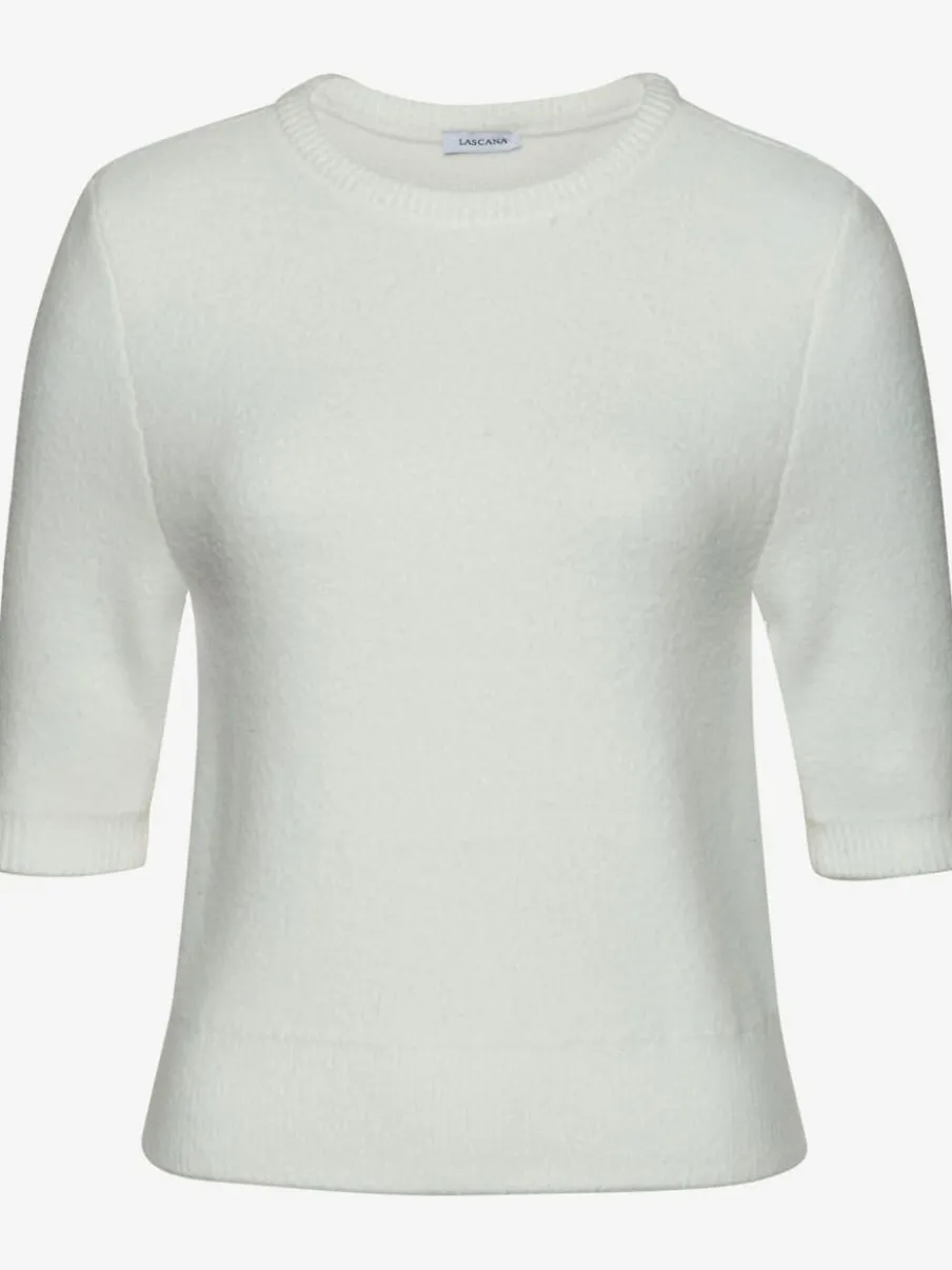 Pull à manches courtes avec encolure ronde et ourlet côtelé
