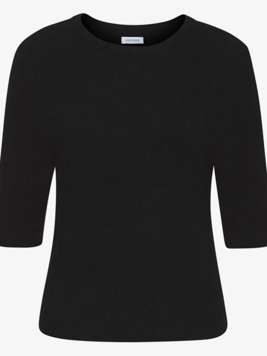 Pull à manches courtes avec encolure ronde et ourlet côtelé