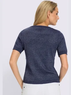 Pull à manches courtes avec encolure ronde et perles décoratives