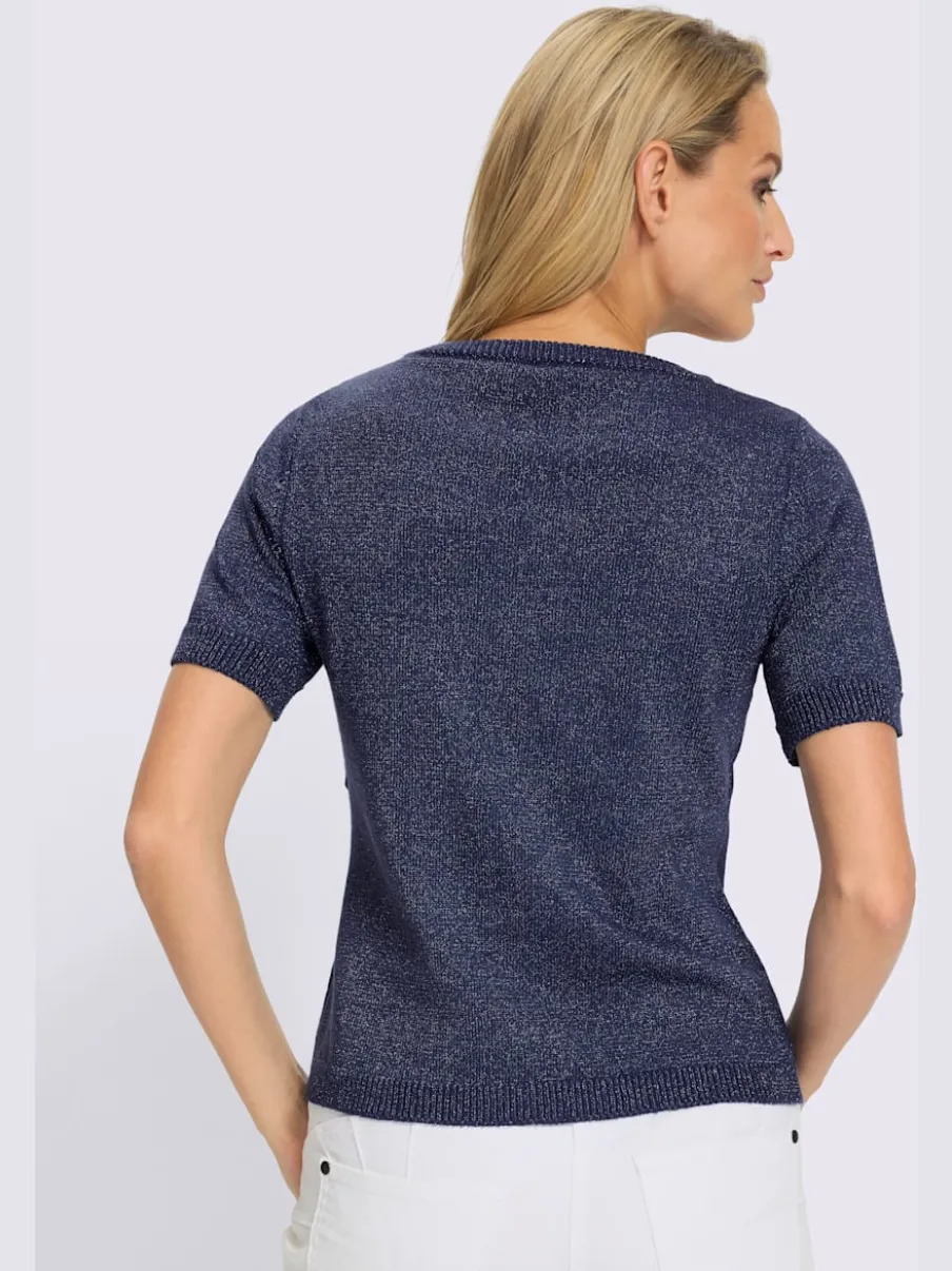 Pull à manches courtes avec encolure ronde et perles décoratives