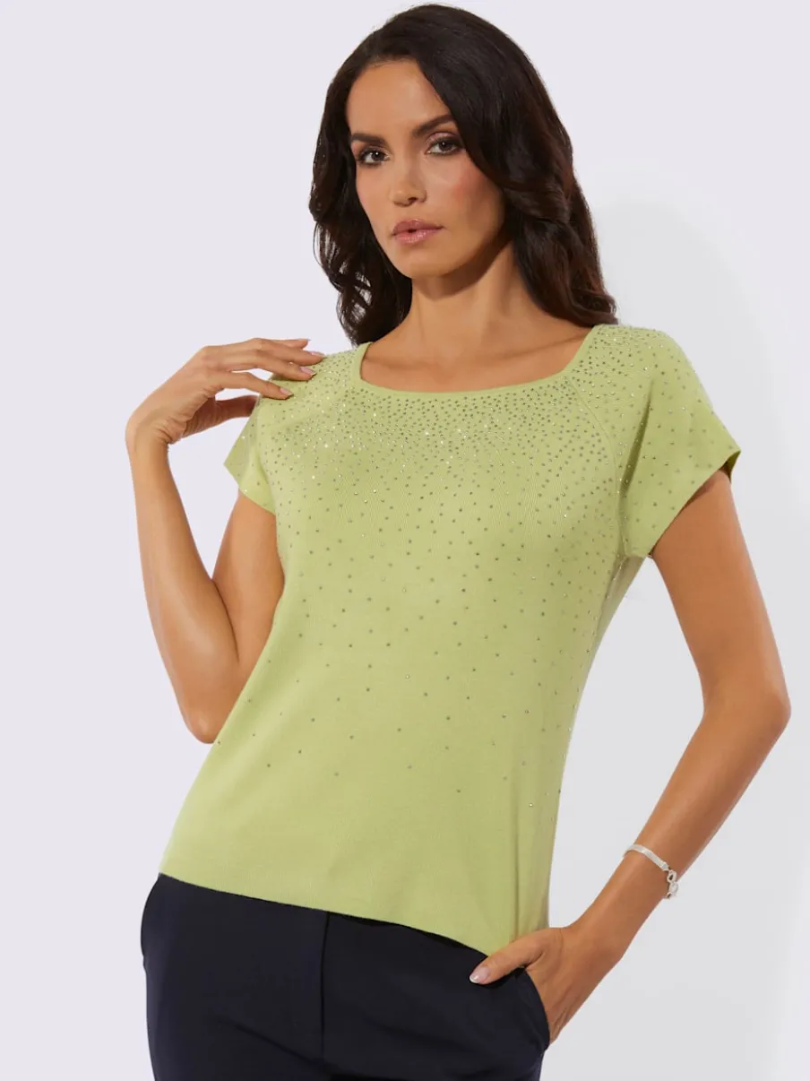 Pull à manches courtes avec encolure carrée et strass
