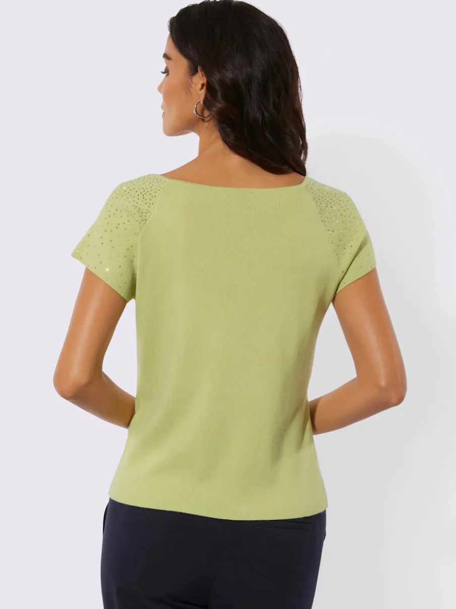 Pull à manches courtes avec encolure carrée et strass