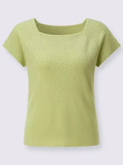 Pull à manches courtes avec encolure carrée et strass
