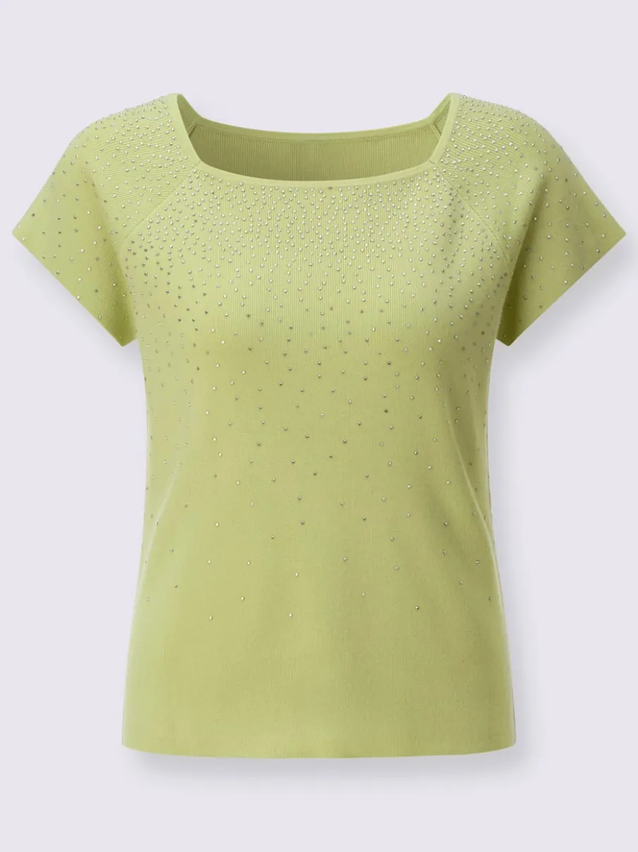 Pull à manches courtes avec encolure carrée et strass