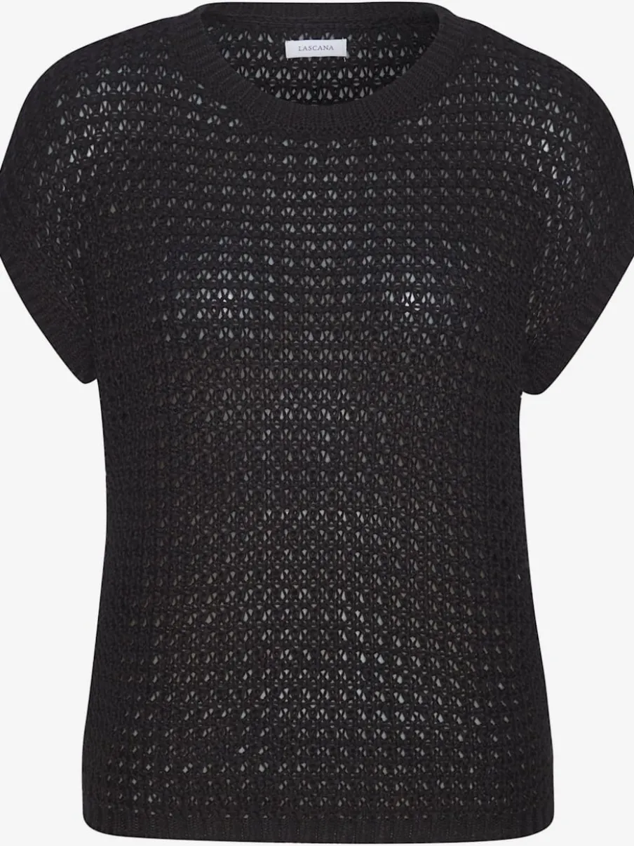 Pull à manches courtes avec large encolure ronde et finitions douces en tricot