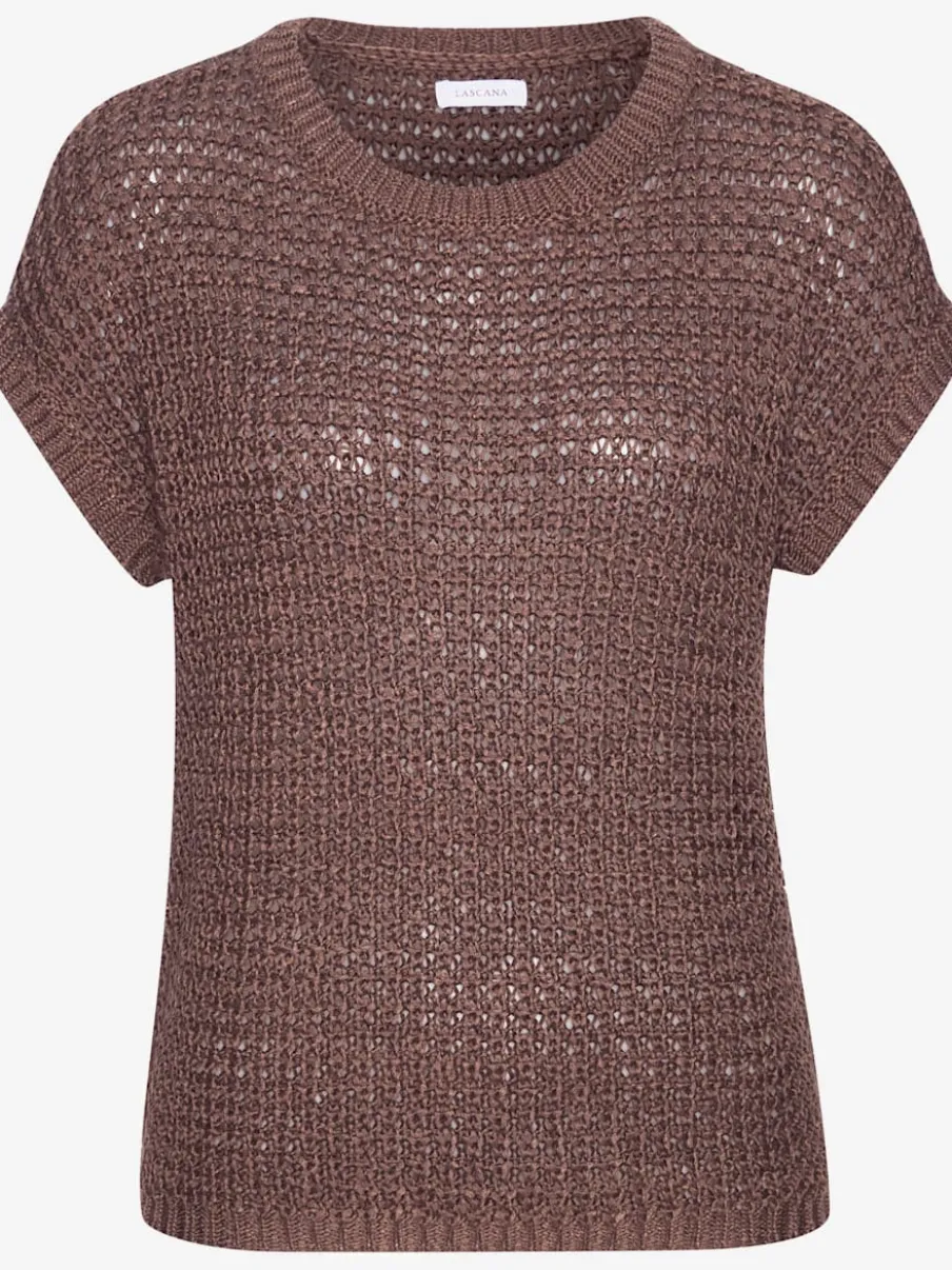 Pull à manches courtes avec large encolure ronde et finitions douces en tricot