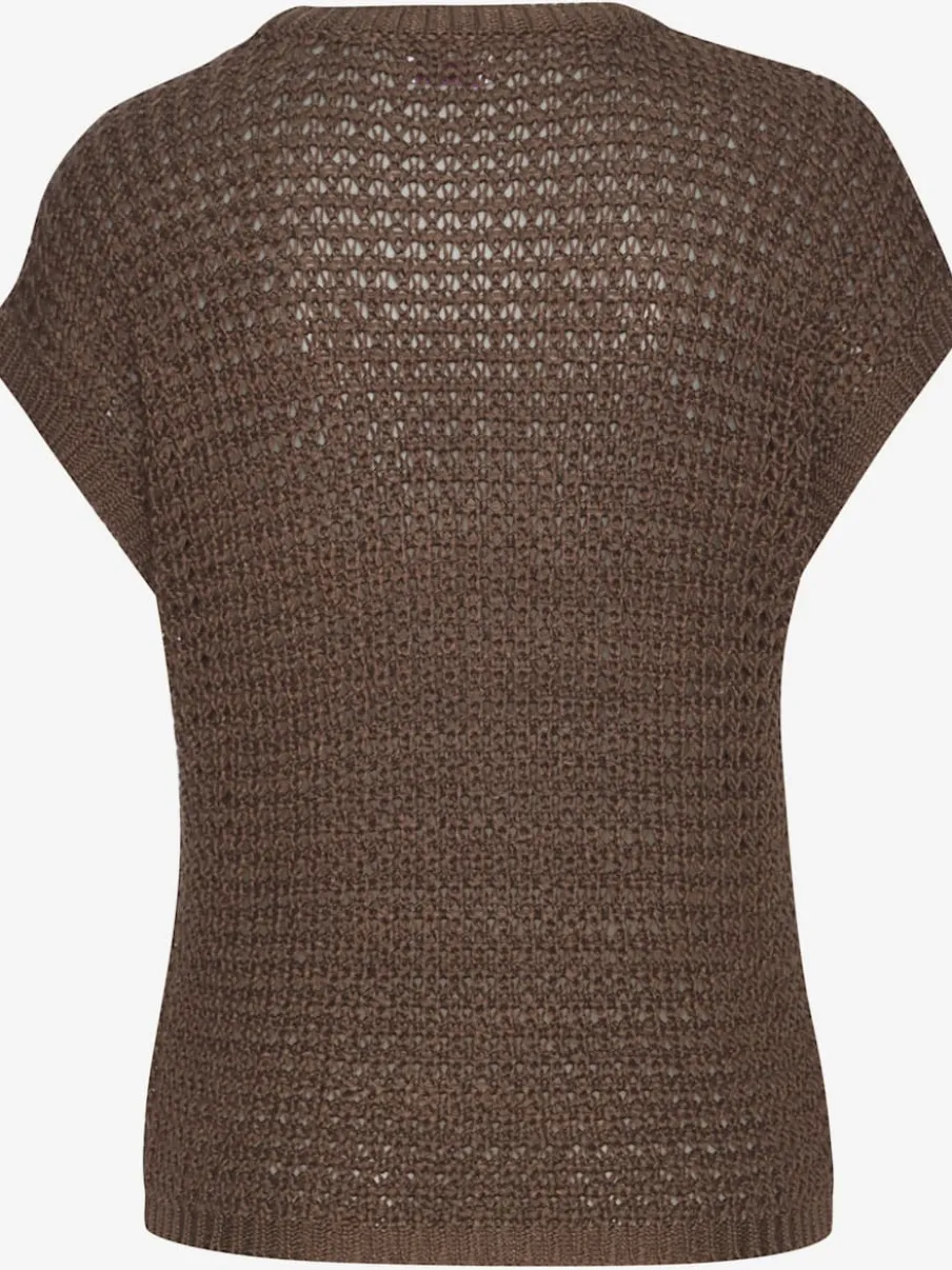 Pull à manches courtes avec large encolure ronde et finitions douces en tricot