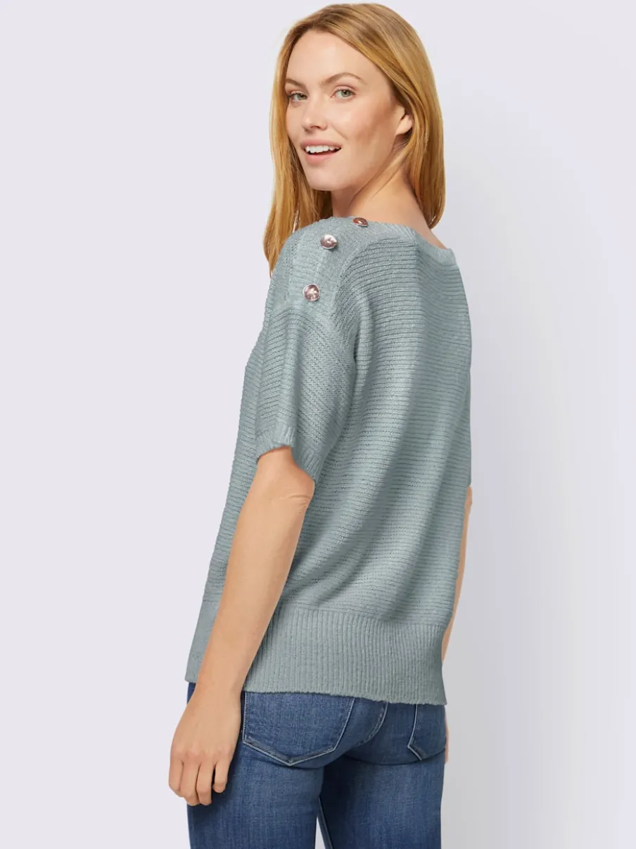 Pull à manches courtes encolure ronde avec boutons décoratifs