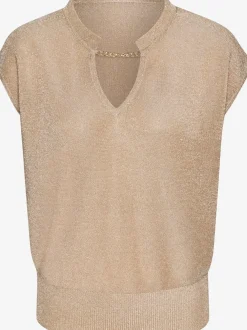 Pull à manches courtes encolure calice avec chaînes à maillons en fil brillant transparent et léger mélange de matières