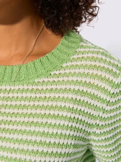 Pull à manches courtes en coton à rayures sportives et encolure ronde