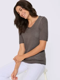 Pull à manches courtes en fil léger avec col V