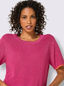 Pull à manches courtes en lyocell et coton à bordures contrastées