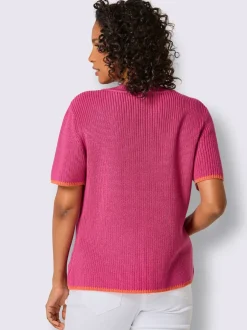 Pull à manches courtes en lyocell et coton à bordures contrastées
