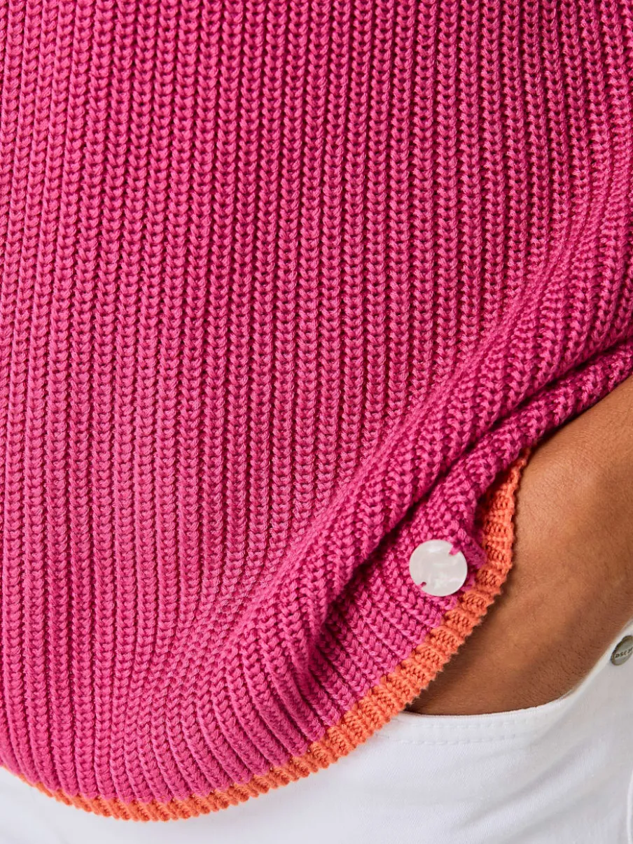 Pull à manches courtes en lyocell et coton à bordures contrastées