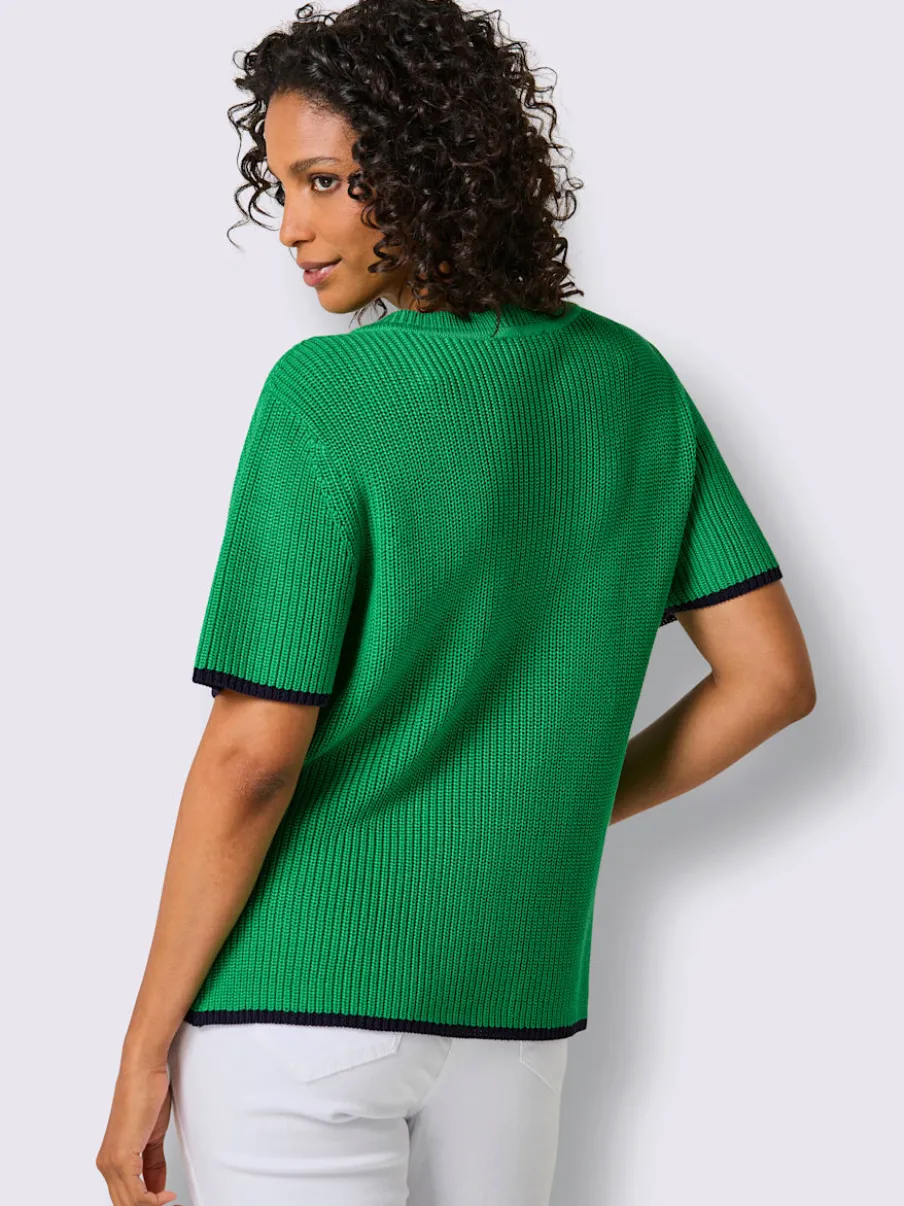 Pull à manches courtes en lyocell et coton à bordures contrastées