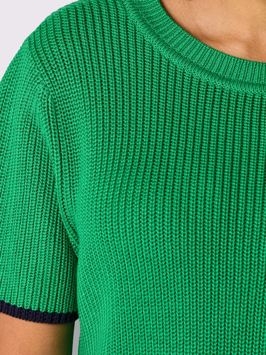 Pull à manches courtes en lyocell et coton à bordures contrastées