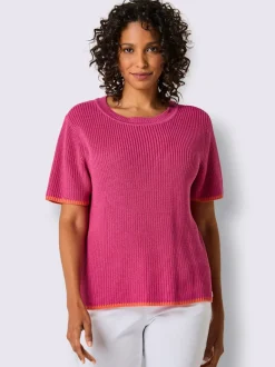 Pull à manches courtes en lyocell et coton à bordures contrastées