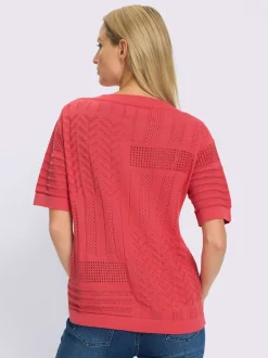 Pull à manches courtes en tricot ajouré avec col en V