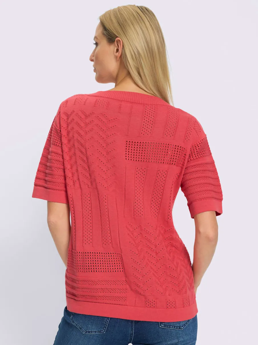 Pull à manches courtes en tricot ajouré avec col en V
