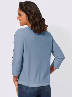 Pull à manches 3/4 en coton avec boutons raffinés