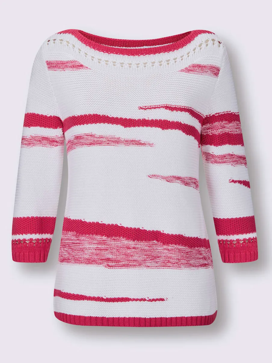 Pull à manches 3/4 en coton à motif tricoté