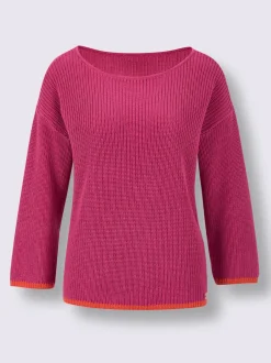 Pull à manches 3/4 en lyocell et coton avec détails contrastés