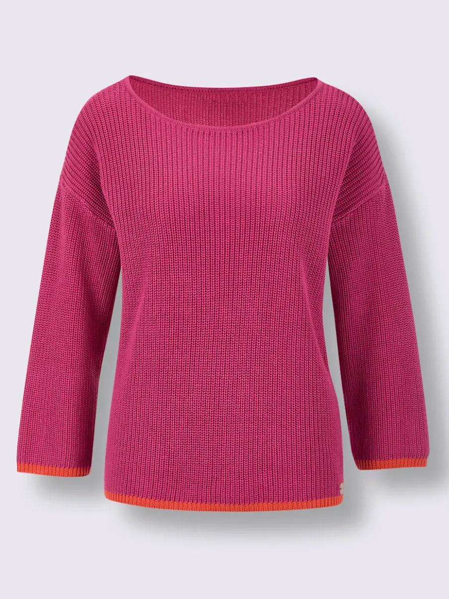 Pull à manches 3/4 en lyocell et coton avec détails contrastés