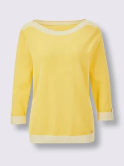 Pull à manches 3/4 en mélange de coton et soie avec bordure contrastée