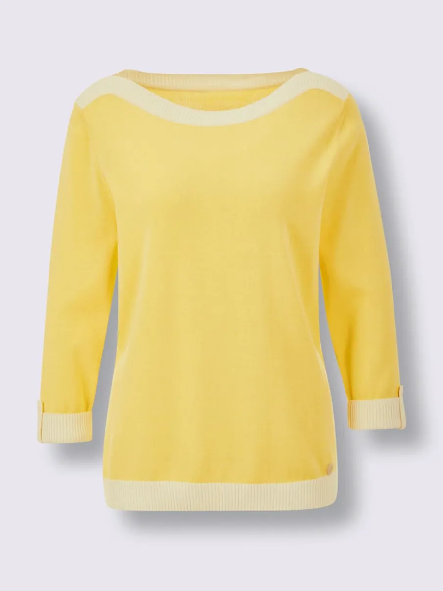 Pull à manches 3/4 en mélange de coton et soie avec bordure contrastée