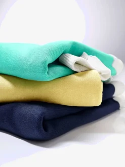 Pull à manches 3/4 en mélange de coton et soie avec bordure contrastée