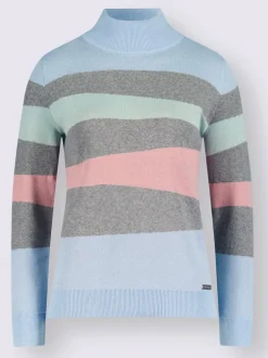 Pull à manches longues avec col montant et rayures multicolores