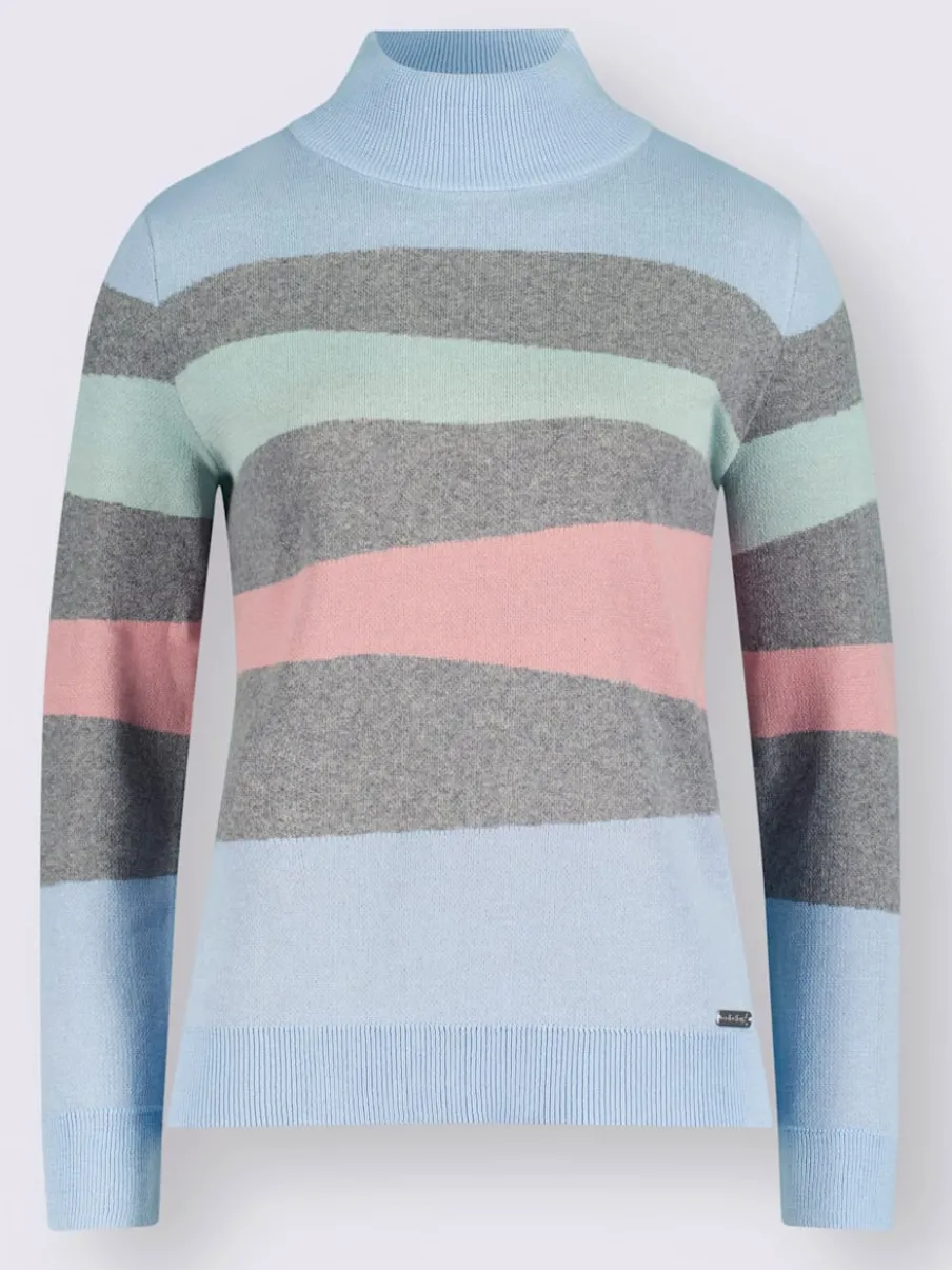 Pull à manches longues avec col montant et rayures multicolores
