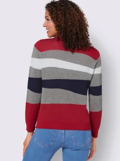 Pull à manches longues avec col montant et rayures multicolores