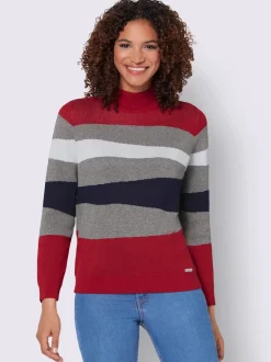 Pull à manches longues avec col montant et rayures multicolores