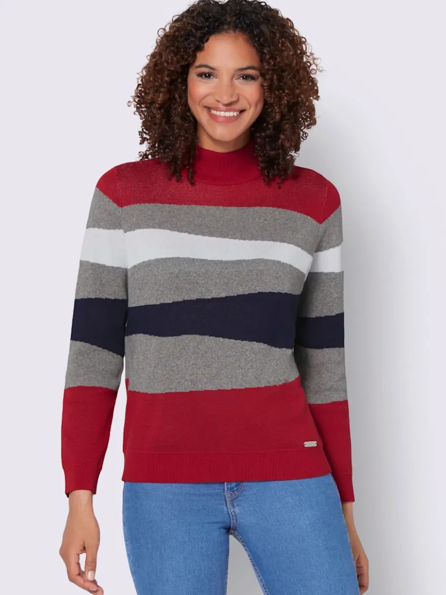 Pull à manches longues avec col montant et rayures multicolores
