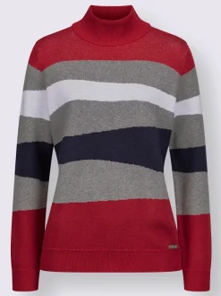 Pull à manches longues avec col montant et rayures multicolores