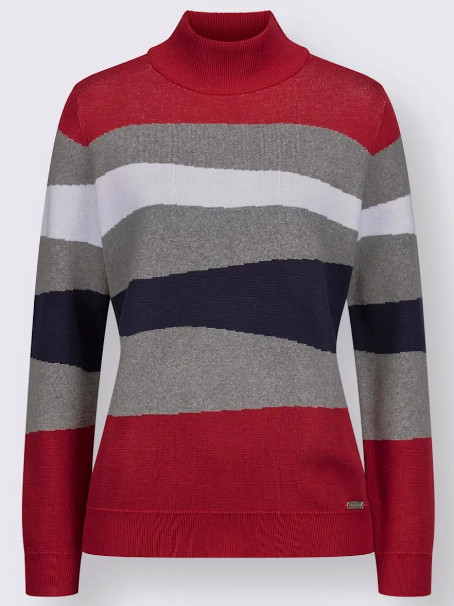 Pull à manches longues avec col montant et rayures multicolores