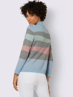 Pull à manches longues avec col montant et rayures multicolores