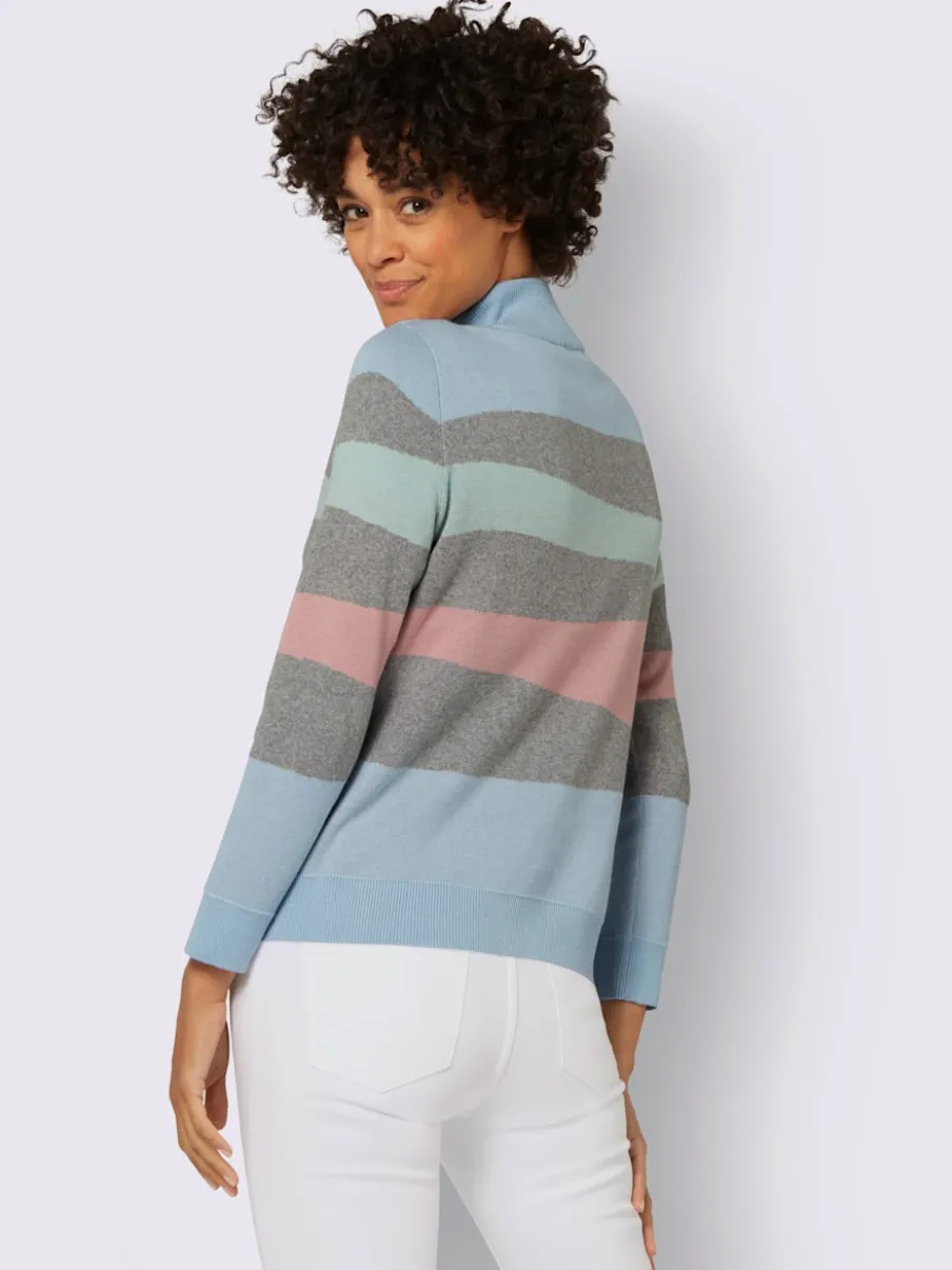 Pull à manches longues avec col montant et rayures multicolores