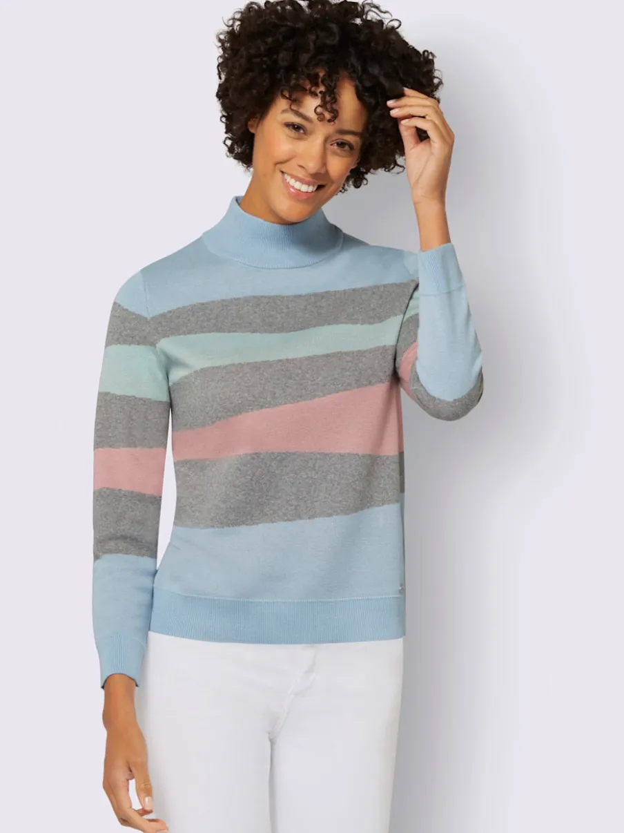Pull à manches longues avec col montant et rayures multicolores