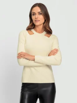 Pull à manches longues avec découpes raffinées à l'encolure