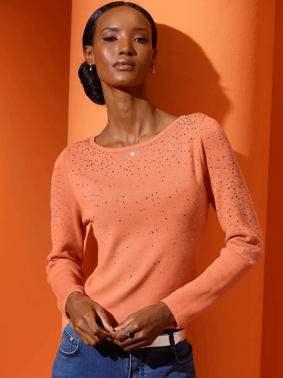 Pull à manches longues avec détail brillant encolure U