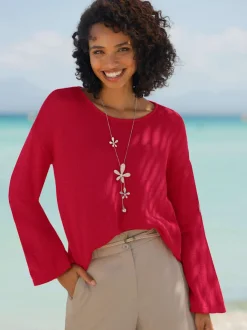 Pull à manches longues avec encolure ronde et manches trompette