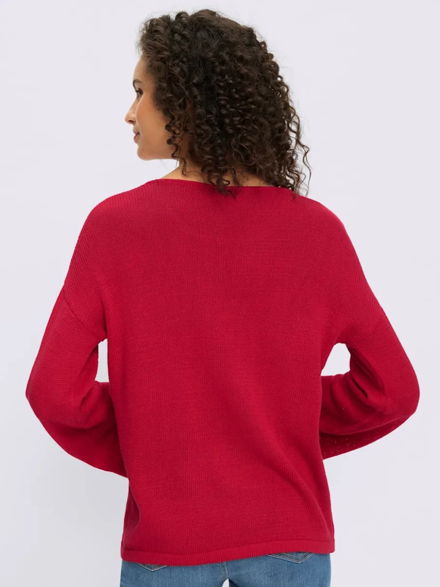 Pull à manches longues avec encolure ronde et manches trompette