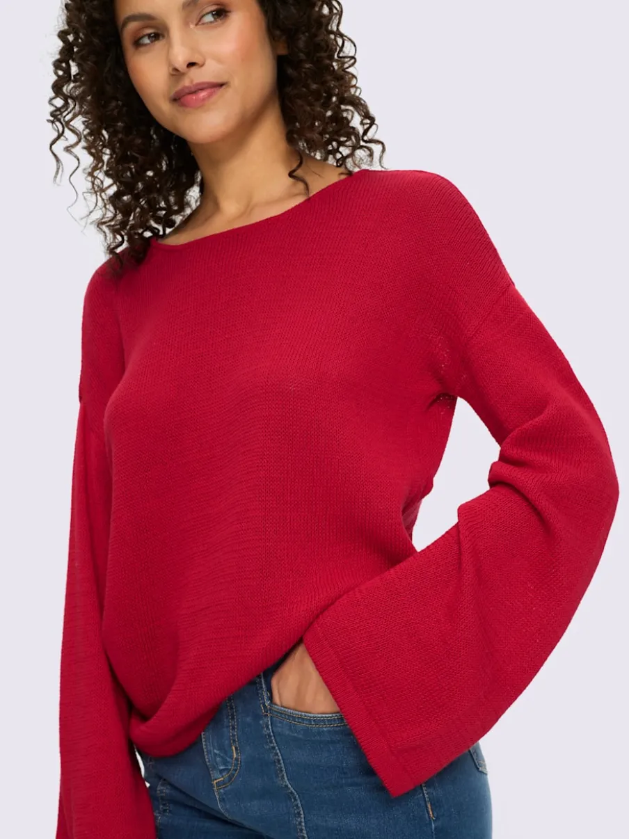 Pull à manches longues avec encolure ronde et manches trompette