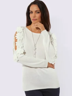Pull à manches longues avec fleurs en relief aux épaules