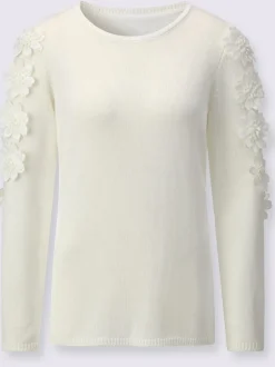 Pull à manches longues avec fleurs en relief aux épaules