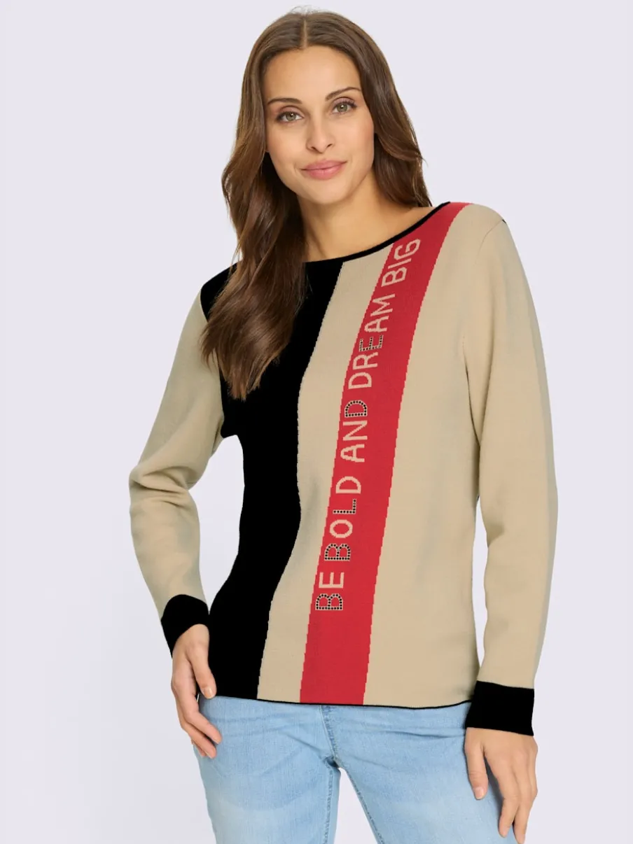 Pull à manches longues avec inscription et motif jacquard