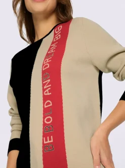 Pull à manches longues avec inscription et motif jacquard